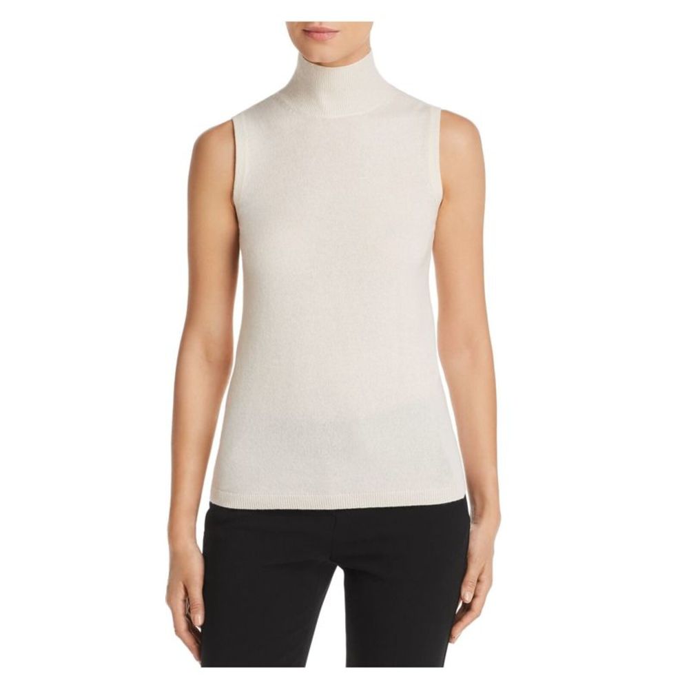 Designer Brand Womens Ivory Zippered Sleeveless Mock Neck Sweater M